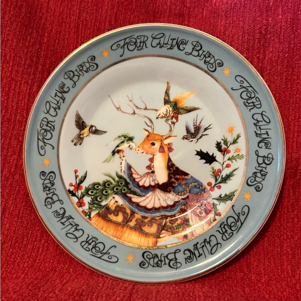 Anthropologie 12 Days Of Christmas Plates, 4 calling Birds, NWT